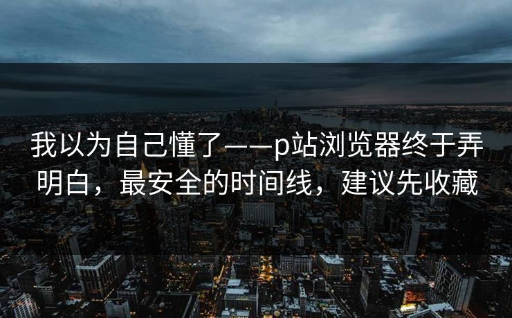 我以为自己懂了——p站浏览器终于弄明白，最安全的时间线，建议先收藏