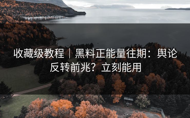 收藏级教程｜黑料正能量往期：舆论反转前兆？立刻能用