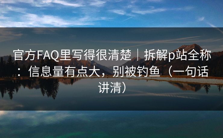官方FAQ里写得很清楚｜拆解p站全称：信息量有点大，别被钓鱼（一句话讲清）